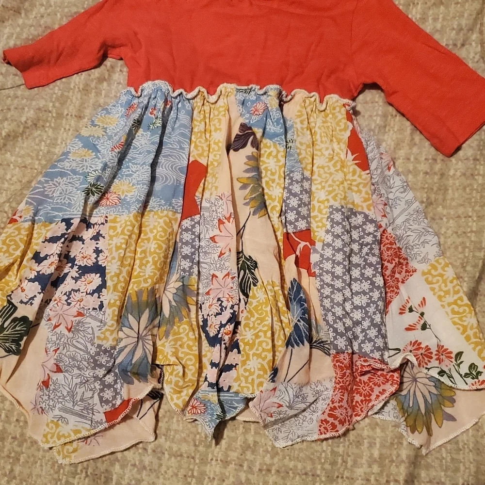 MiMi & Maggie Long Sleeve Grace Handkerchief Dress 6-9 MTHS Patchwork Flowers